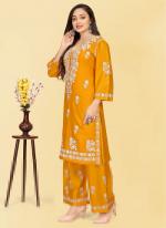 Rayon Mustard Traditional Wear Chikankari Work Readymade Kurti With Plazzo